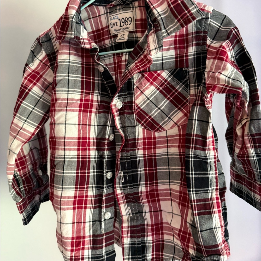 Place Red and Black Button Down Shirt Classic Plaid
